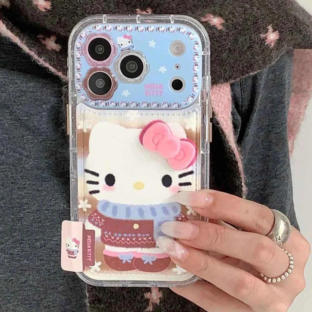 Luxury Cute Flower Lens Leather Scarf KT Case Phone Case For iPhone 17 Pro Max 16 Pro Max 15 Pro 14 Pro Max 13 Shockproof Cover