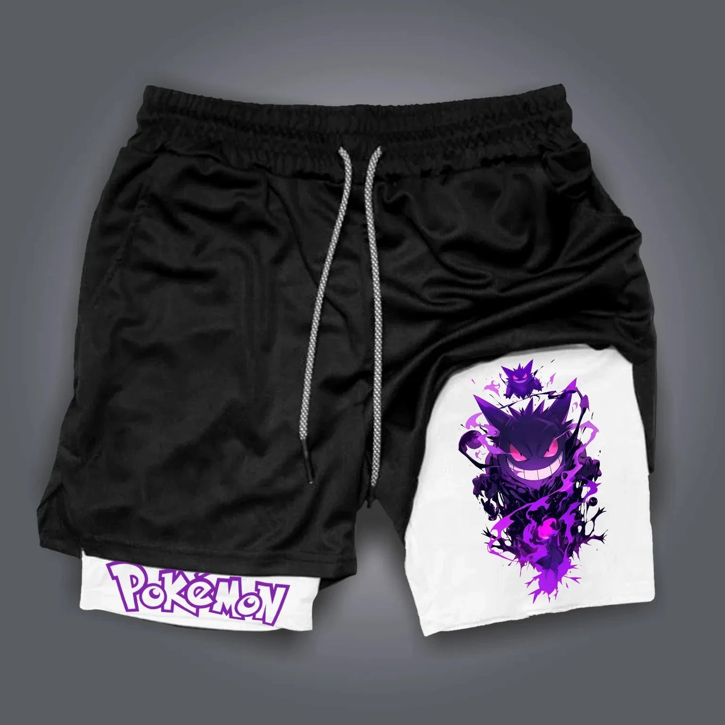 Gym Shorts Man Anime Pokemon Gengar Print Summer Y2k Clothes Quick-drying Pants Double-layer Compression Sport Basketball Shorts