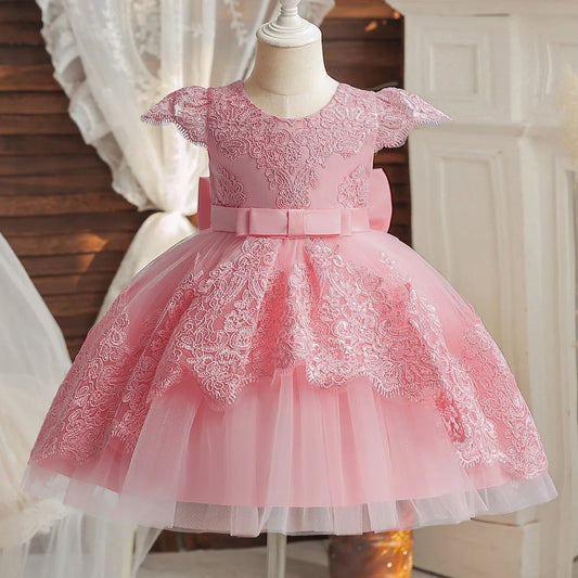 Baby Girls Party Dress Backless Elegant Lace Birthday Vestidos Bow Wedding Toddler Kids Princess Dress for 1-5 Y Baby's Clothes