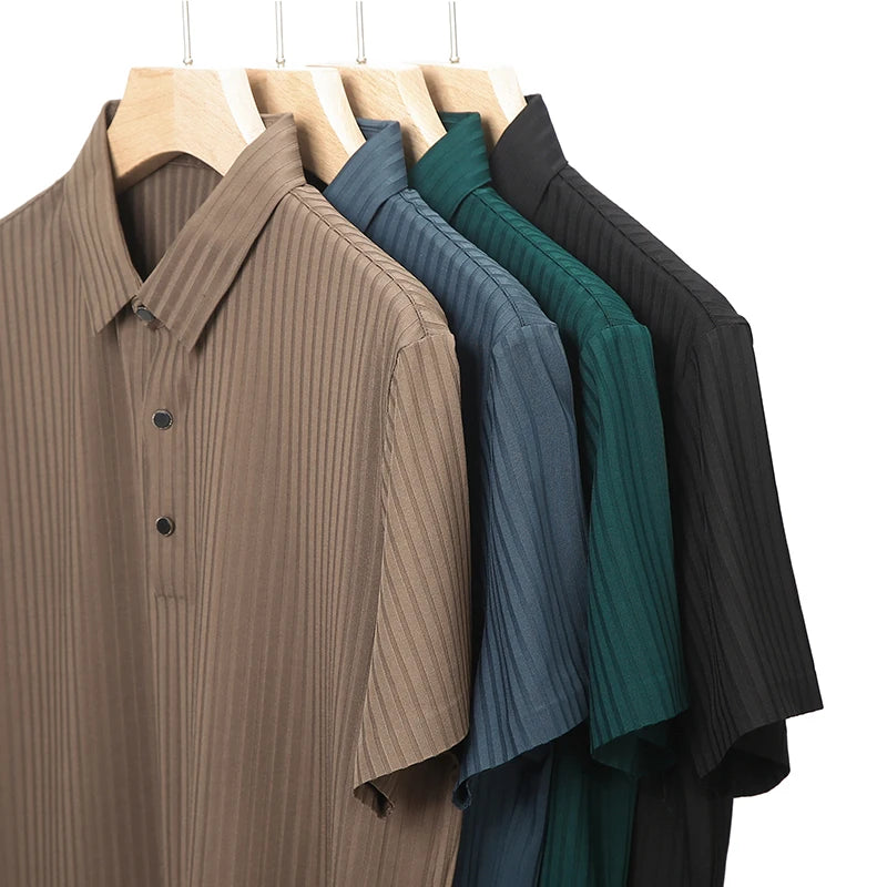 Men's Ice Silk Polo Shirt, Lapel, Hollow, Short-Sleeved, Breathable, Business Fashion T-Shirt, Men's Brand Clothing, Summer, New