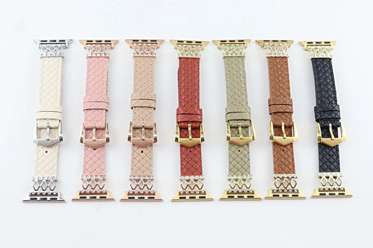 1pc 20mm Diamond-studded Leather Apple Watch Band 42/44/45/49mm 38/40/41mm for Apple Watch Series Ultra2 Se 9/8/7/6/5/4/3/2/1