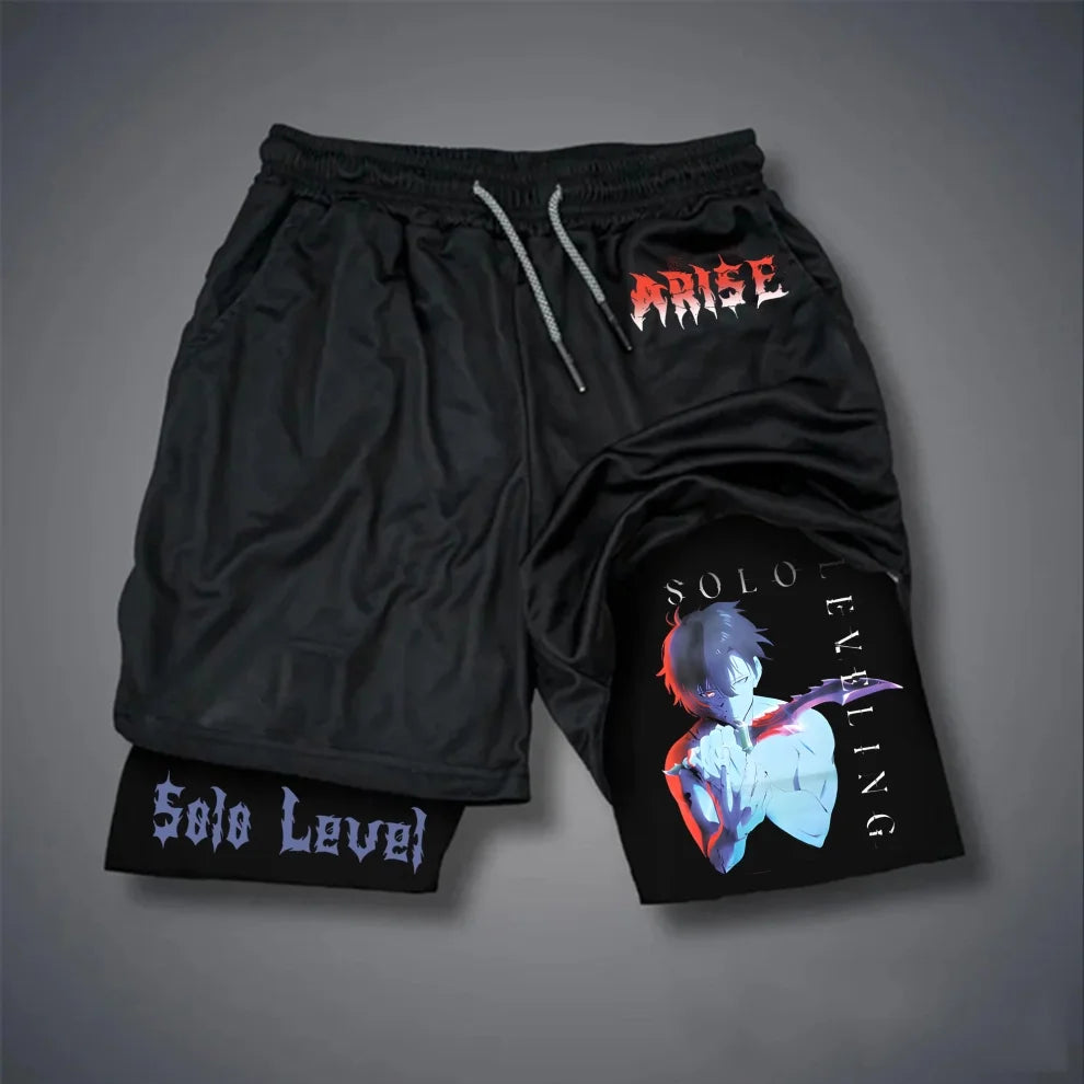 Anime Solo Leveling Shorts Man Double-layer 2-1 Compression Sport Gym Basketball Shorts Quick-drying Pants Sweatpants Summer Y2k