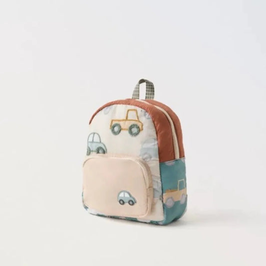 New Stylecartooncar Pattern Embroidered Children's Backpack Fashionable and Versatile Kindergarten School Bag for Boys and Girls