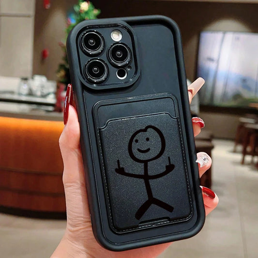 Cartoon Matchman Insert Card Bag Silicone Soft Phone Case For iPhone 16 Pro Max 15 14 13 12 11 Pro XR XS 7 8 Plus SE 2020 Cover