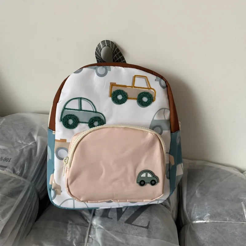 New Stylecartooncar Pattern Embroidered Children's Backpack Fashionable and Versatile Kindergarten School Bag for Boys and Girls