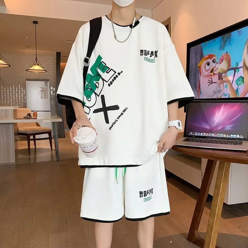 T-shirts Shorts Suits For Men Khaki Tracksuit Sweatshirts Man Sets Sweatsuit New In Tops & Tees Clothing Youthful Emo Chic Tee