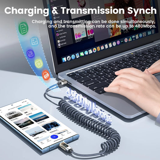 Toocki 6A USB Cable To USB C Spring Fast Phone Charger For Huawei PD100W Transparent Digital Display Type C Cable For Laptop LG