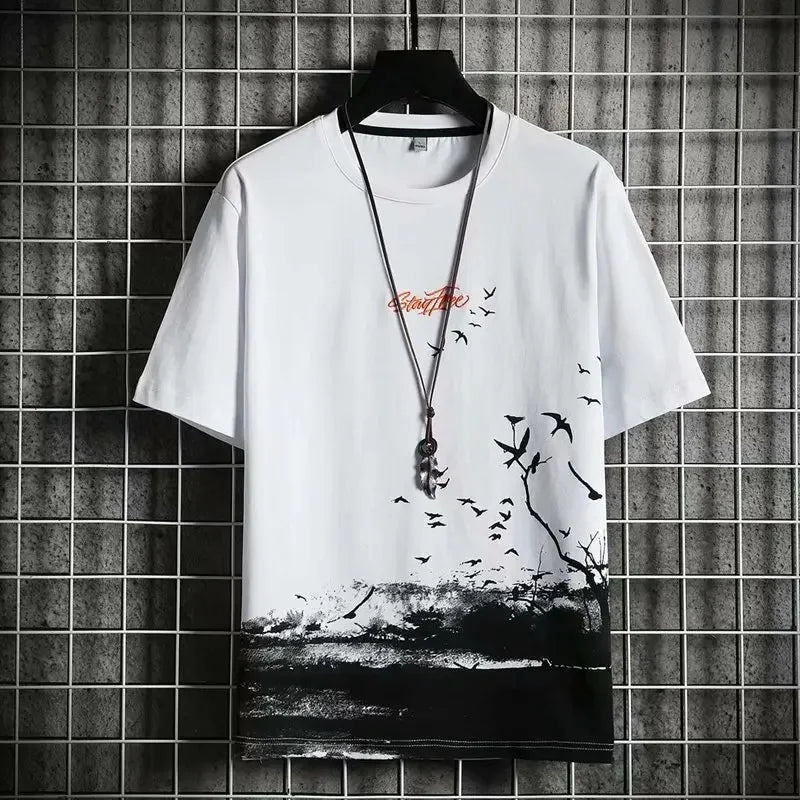 Loose Short Sleeve round Neck T-Shirt Thin Summer Casual Style for Men Breathable Streetwear Student Stall Short T-Shirt