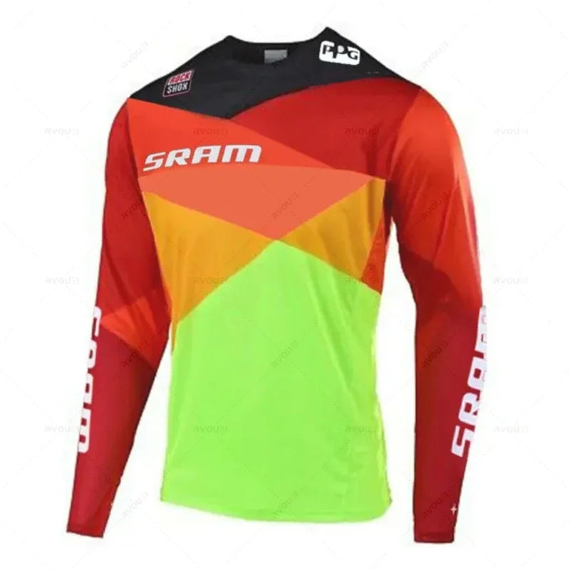 New Sram Motorcycle Off-Road Long Sleeve Cycling Jersey DH Downhill Endurance Race MTB Polyester Breathable Quick-Drying T-Shirt