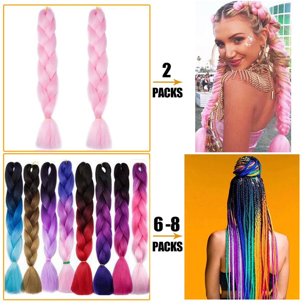 AZQUEEN 24 Inches Jumbo Braiding Hair Synthetic Hair Extensions Afro Ombre Crochet Braid Hair Wholesale For Women
