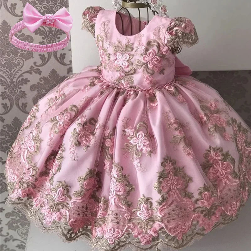 Vintage Embroidery Luxury Party Dresses Girls Floral Elegant Princess Dress Birthday Pageant Formal Gown Kids Ceremony Costumes