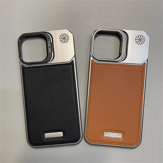 Metal Lens Holder Frameless Leather Magnetic Case For Iphone 16 Pro Max 15 14 Plus 13 12 Promax Magsafe Wireless Charge Cover