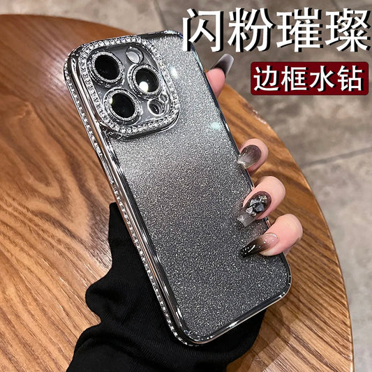 Luxury Plating Diamond Rhinestone Glitter Case For iPhone 11 12 13 14 15 16 Pro Max Plus Transparent Bling Soft Silicone Cover