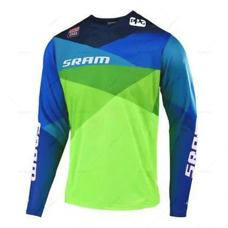 New Sram Motorcycle Off-Road Long Sleeve Cycling Jersey DH Downhill Endurance Race MTB Polyester Breathable Quick-Drying T-Shirt