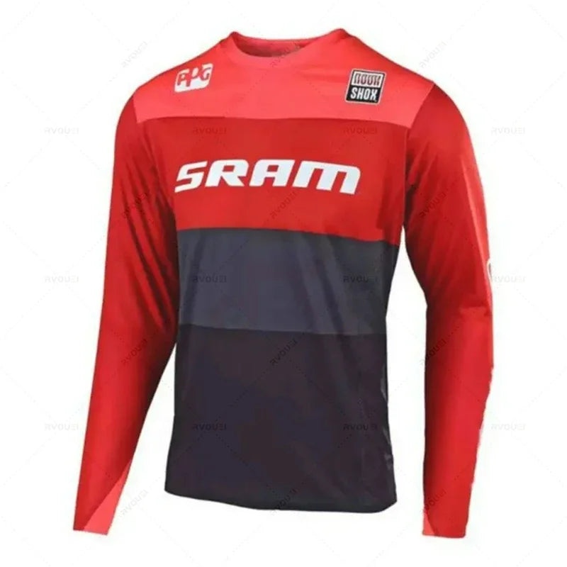 New Sram Motorcycle Off-Road Long Sleeve Cycling Jersey DH Downhill Endurance Race MTB Polyester Breathable Quick-Drying T-Shirt