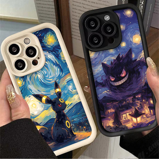 Oil Painting animation Case for iPhone 14 15 Pro Max 13 12 11 X XS XR 7 8 Plus SE 2020 Shockproof Soft Silicone Protective Cover