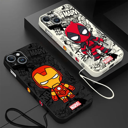 Cartoon Marvel Ironman Deadpool Case for iPhone 12 11 15 Plus X 7 8 13 Mini XR 14 Pro Max SE XS Soft Luxury Cover