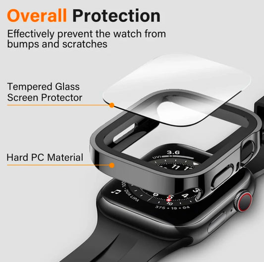 Tempered Glass Case for Apple Watch 45mm 41mm 44mm 40mm Screen Protector Hard PC Protective Shell iWatch serie 9 8 7 SE 6 Cover