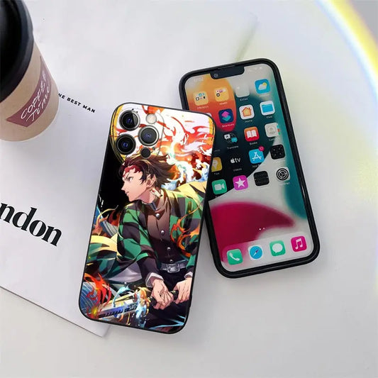 Demon-Slayer Tanjiro Anime Phone Case for iPhone 11 15 Pro Max Case 14 Plus 13 Pro 12 11 X XR 7 8 SE Soft Cover Kimetsu No Yaiba