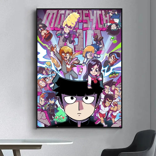 Anime Mob Psycho 100  Poster Fancy Wall Sticker for Living Room Bar Vintage Decorative Painting Middle