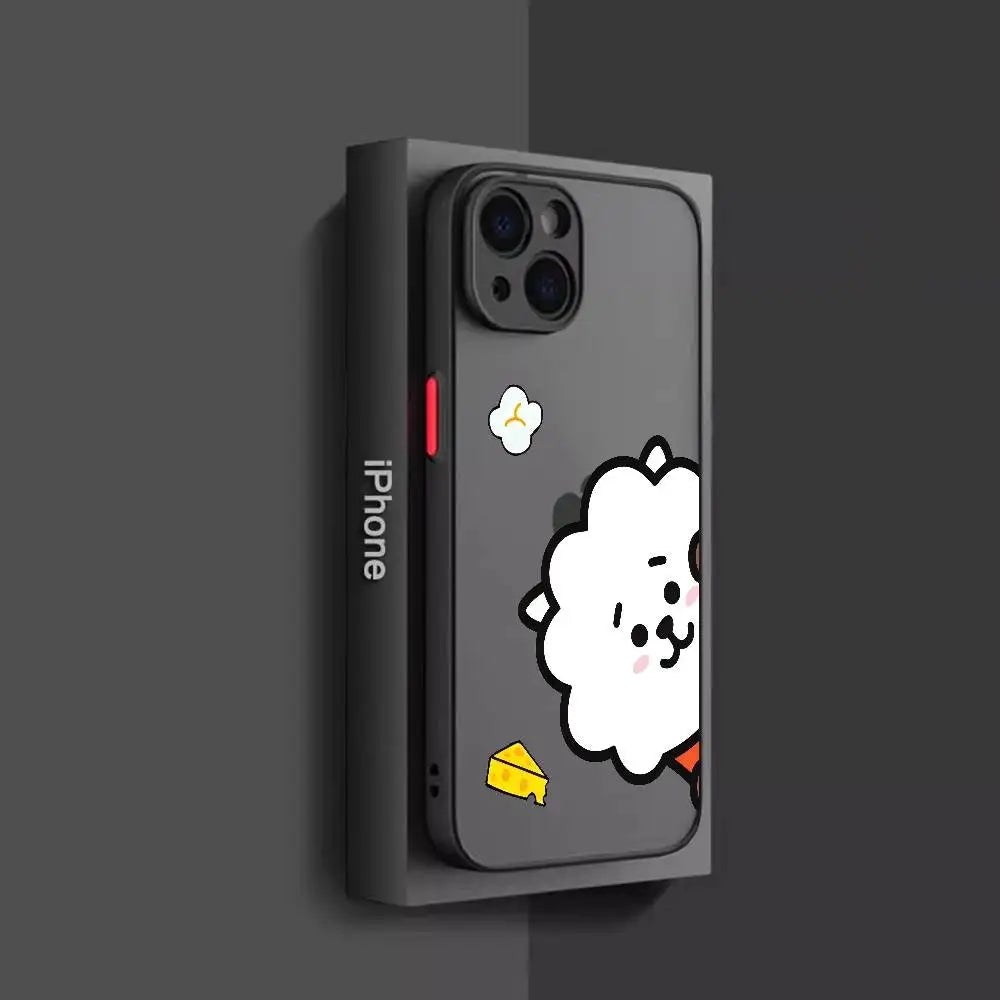 Cartoon Phone Case For-B-BT21s- Phone Case for iPhone 14 11 12 13 Mini Pro Max 8 7 Plus X XR XS MAX Translucent Matte Cover