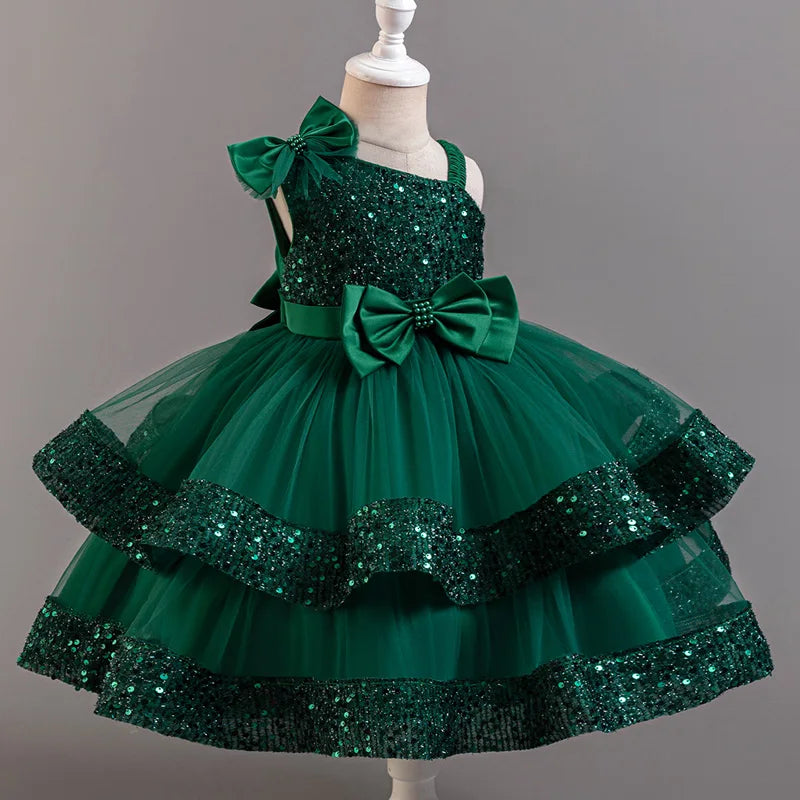Flower Princess Sequins Baby Wedding Christmas Party Short Sleeveless Dress Birthday Party Wedding Flower Girl Sweet Cute Dress