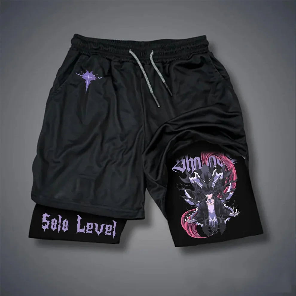 Anime Solo Leveling Shorts Man Double-layer 2-1 Compression Sport Gym Basketball Shorts Quick-drying Pants Sweatpants Summer Y2k