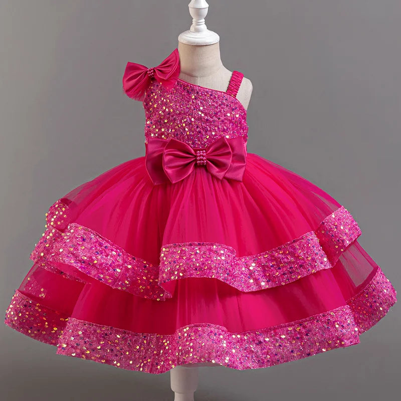 Flower Princess Sequins Baby Wedding Christmas Party Short Sleeveless Dress Birthday Party Wedding Flower Girl Sweet Cute Dress