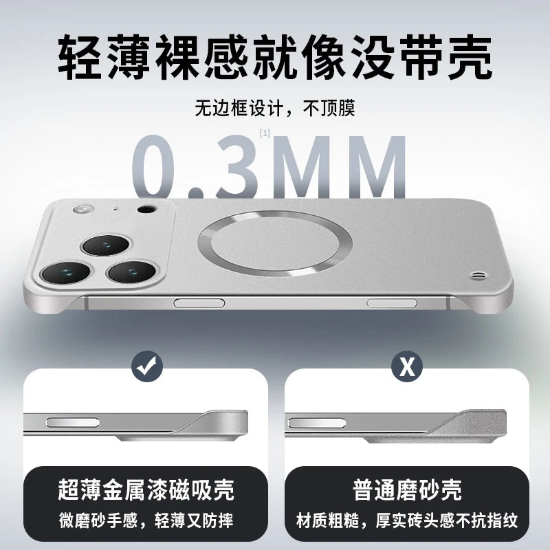 For Iphone 17 Pro Max Metallic Paint Frameless Ultra Thin Hard PC Case for Iphone 17 Air 17Pro Magnetic Magsafe Protect Cover