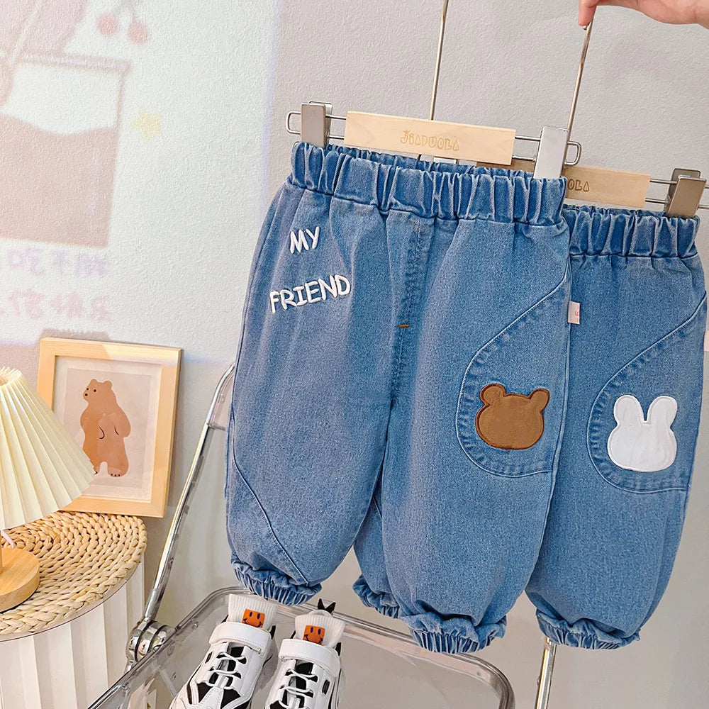 Baby Girl Clothing Set Boy Tracksuit Spring Autumn Child T-shirt Jeans 2pcs Suit Cartoon Bear Infant Sportswear