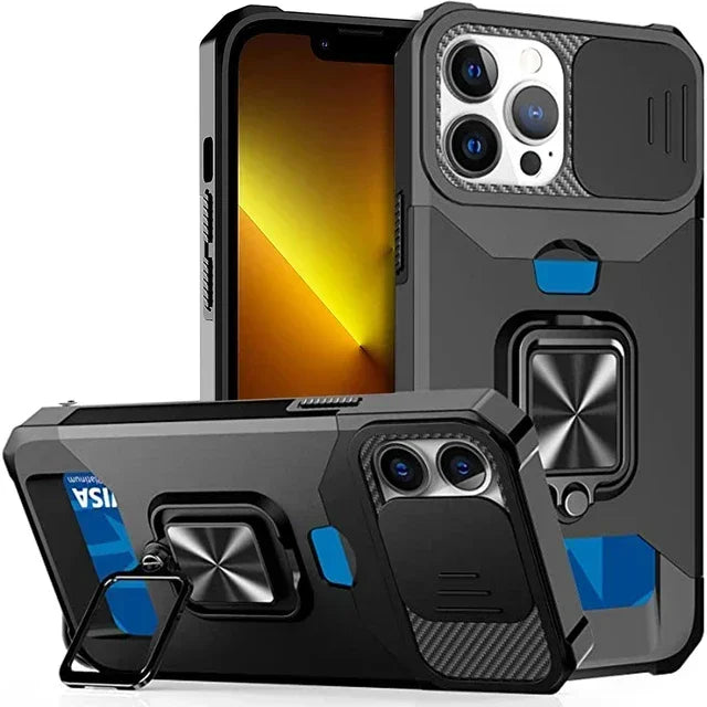 Case For iPhone 16 15 14 13 12 Pro Max Plus 8 7 Plus Mini SE Heavy Duty Protection With Sliding Camera Cover And Card Clip Cover