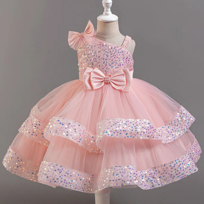 Flower Princess Sequins Baby Wedding Christmas Party Short Sleeveless Dress Birthday Party Wedding Flower Girl Sweet Cute Dress