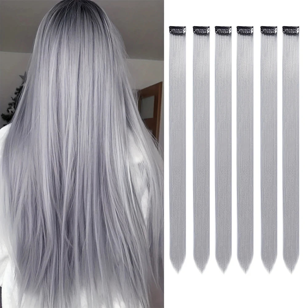 Clip in Hair Extensions 6pcs/pack Colored Party Highlights 22 inches Multi-colors Straight Hair Synthetic Hairpieces Purple Pink
