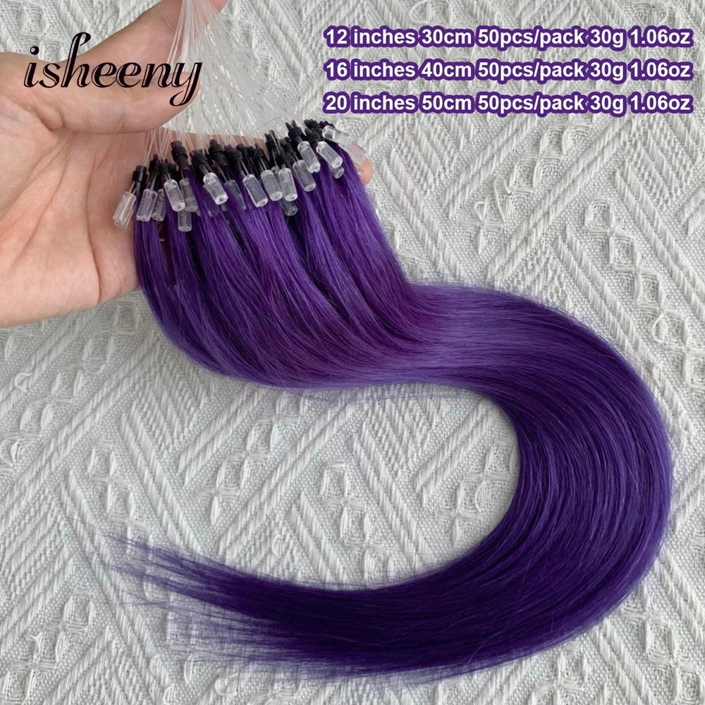 Micro Loop Ring Link Hair 100% Human Hair Extensions Real Remy Fancy Color 12-20 inches Striaght Purple Hair Extensions isheeny