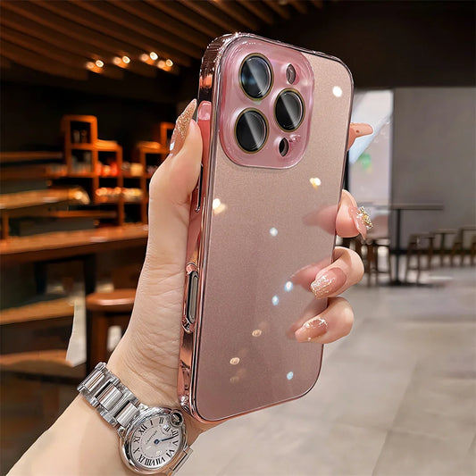 Luxury Plating Bumper Armor Glossy Phone Case For iPhone 15 16 Pro Max 14 13 12 11 Crystal Glass Full Lens Protection Back Cover