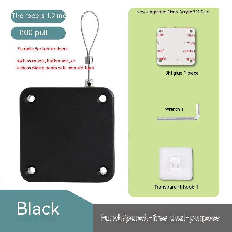 Black automatic door closer for sliding door with 3M glue and wrench included for easy installation