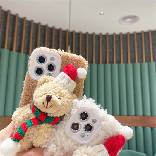 Iphone 15 Christmas Bear Plush Mobile Phone Case