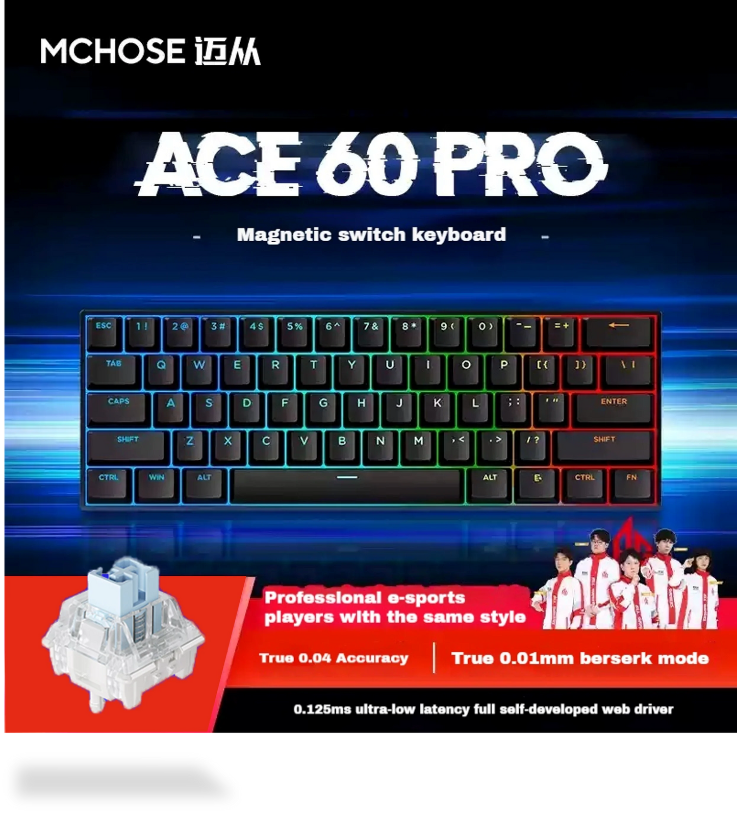 APAYADO Ace 60 Pro compact RGB magnetic switch gaming keyboard 60 percent layout with clear switches