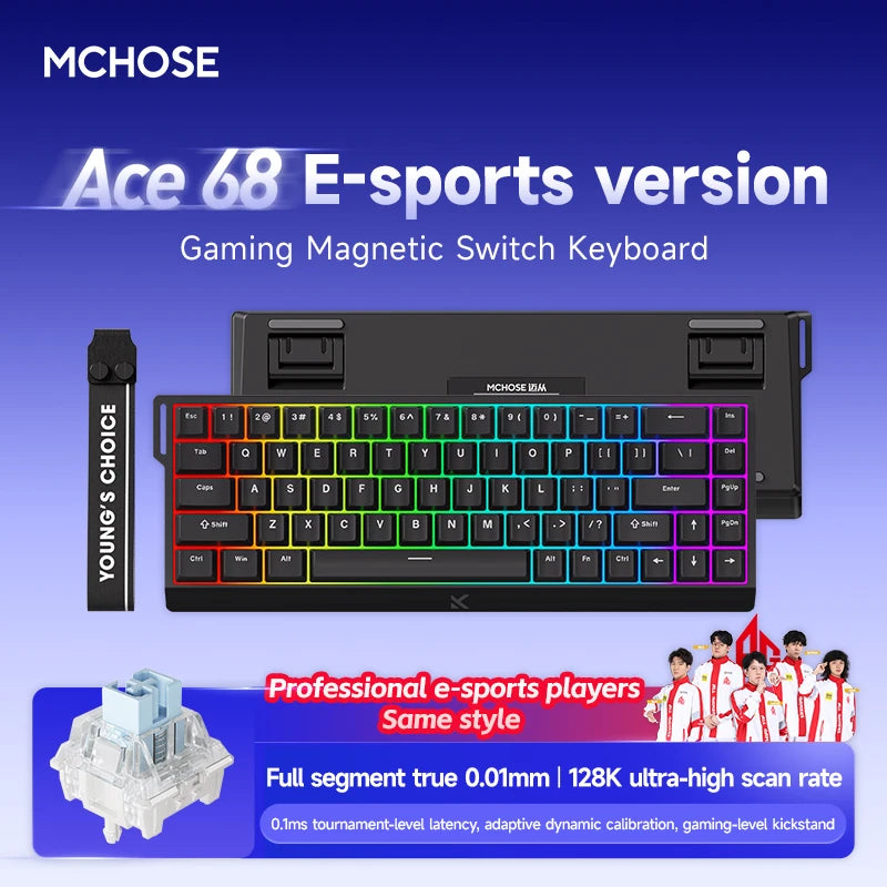 APAYADO Ace 68 RGB compact magnetic switch gaming keyboard with detachable wrist rest and keycap puller