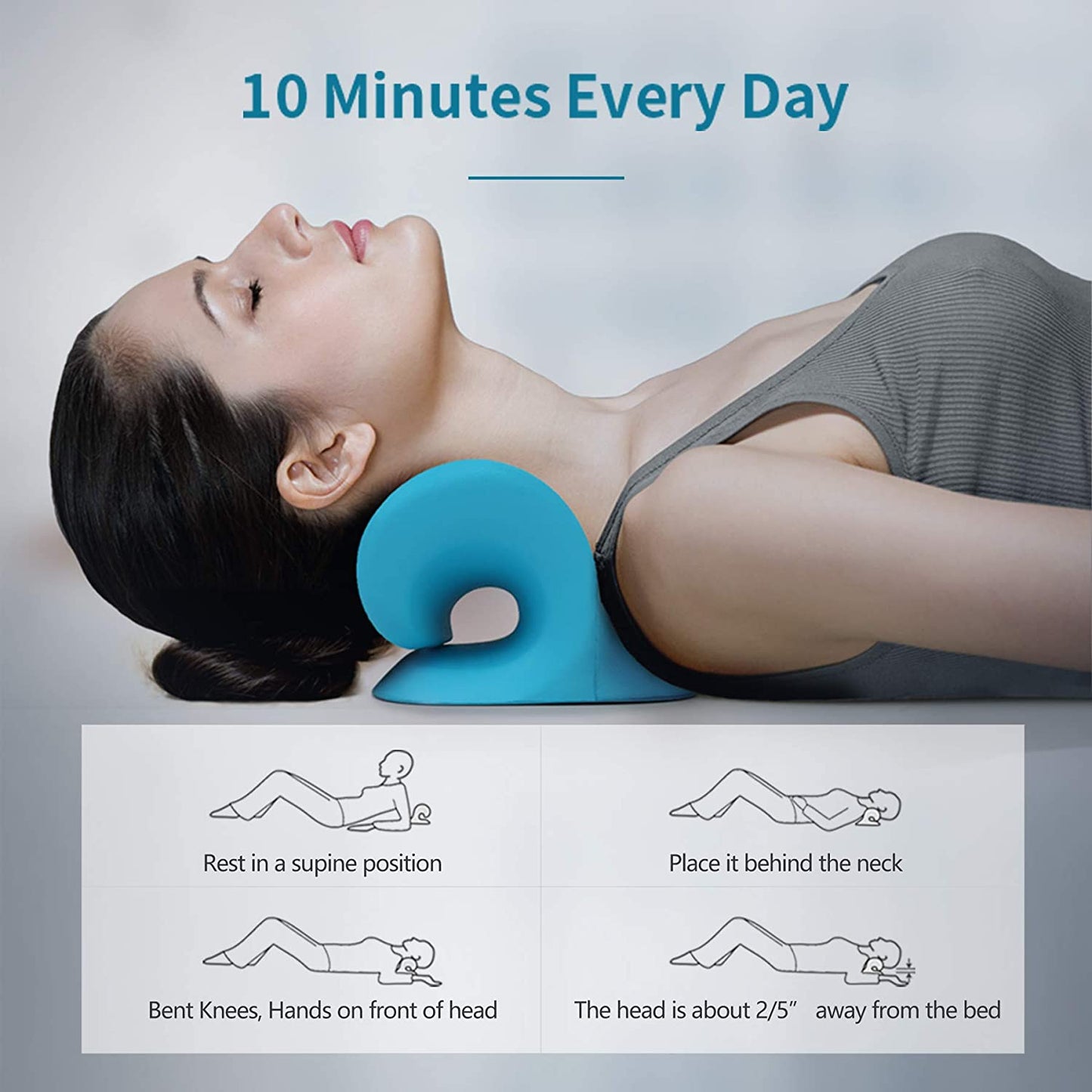 Neck Cloud for neck pain relief positioned behind a user’s neck for daily stretching exercises