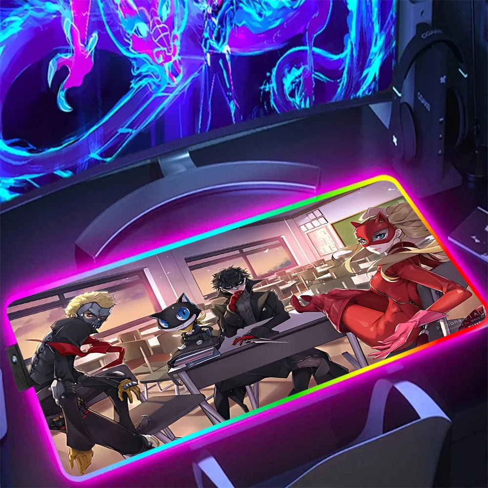 NS Superstore RGB gaming mouse pad featuring anime characters classroom art large extended desk mat with glowing edge
