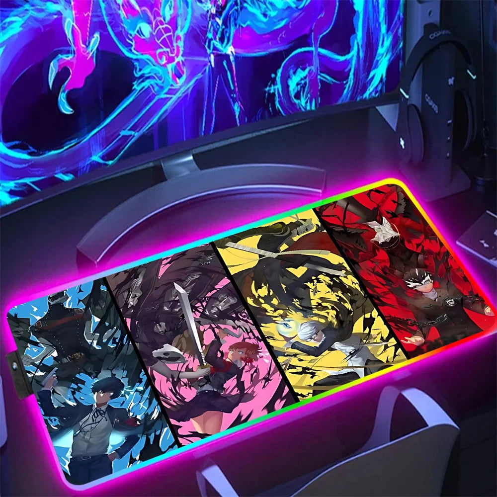 NS Superstore RGB gaming mouse pad with anime collage design full desk coverage and edge lighting