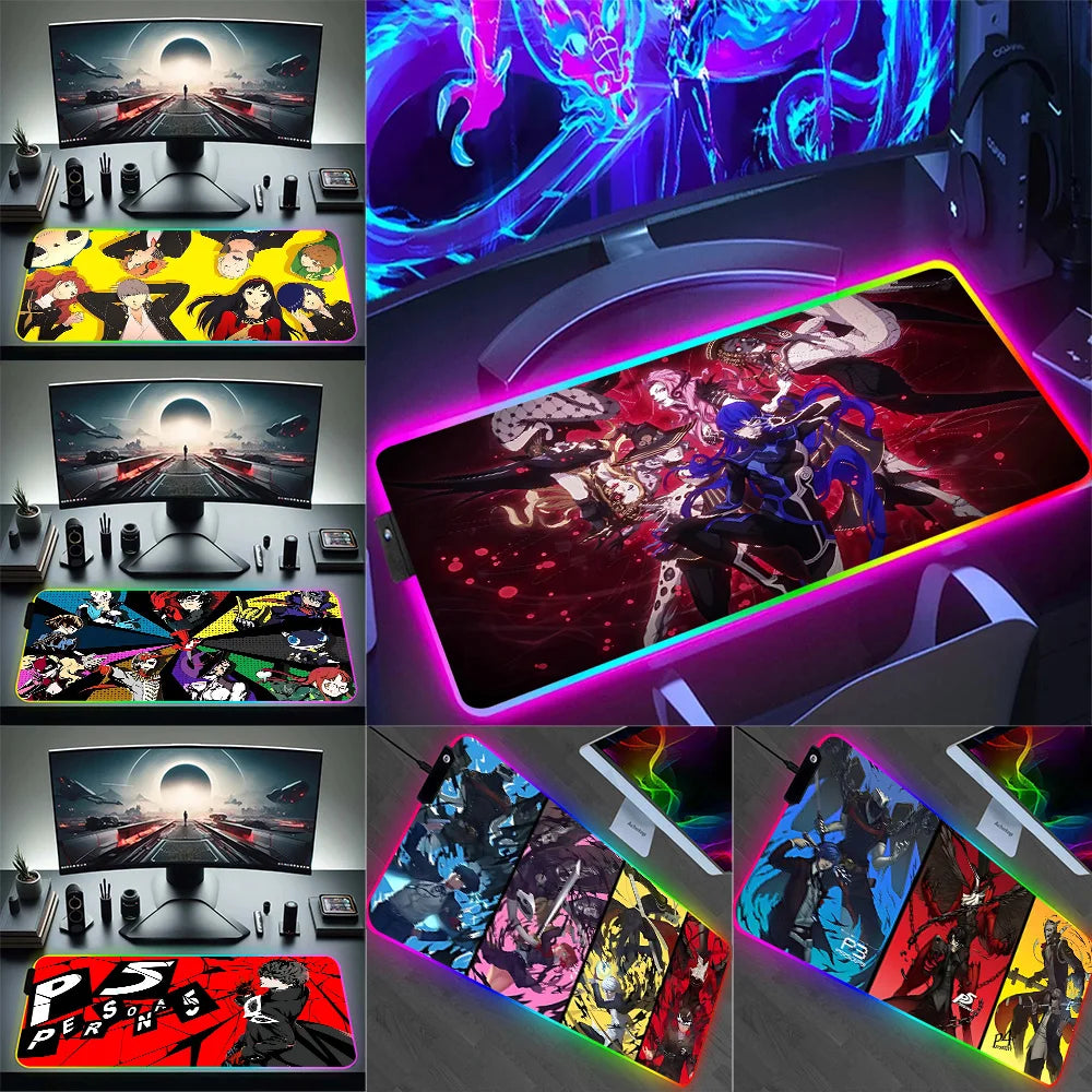 NS Superstore RGB gaming mouse pad extended desk mat with anime character prints and multicolor LED trim