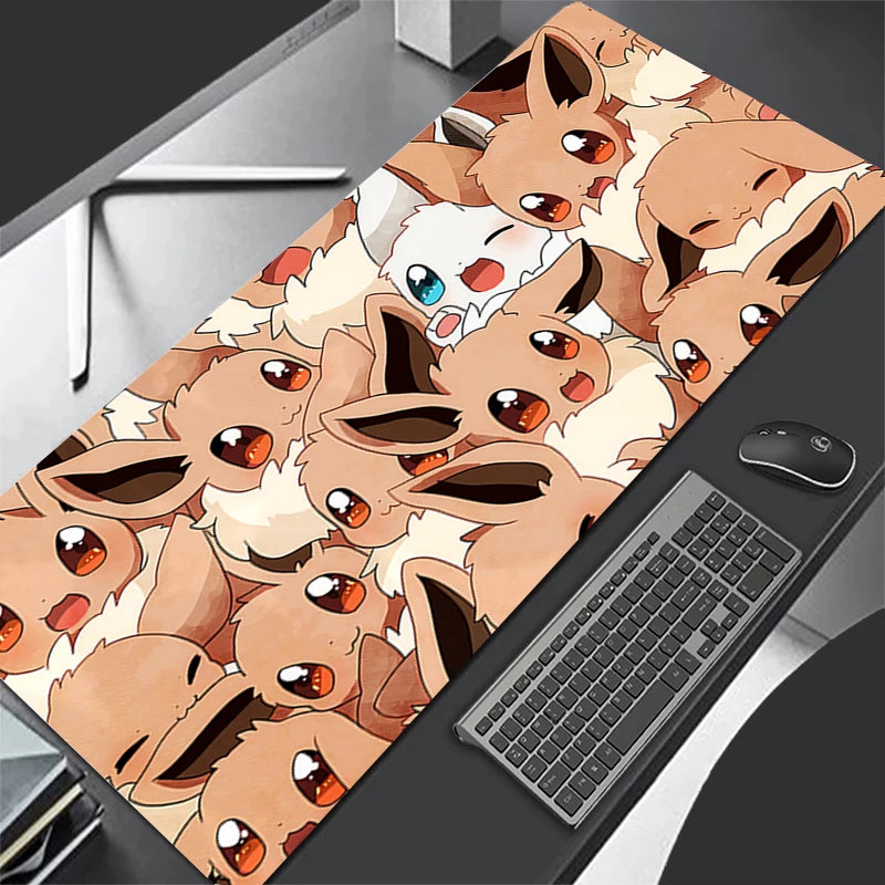 MINISO Eevee gaming mouse pad large desk mat covered with multiple cute Eevee faces pattern for gaming setup
