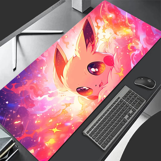 MINISO Eevee gaming mouse pad extended desk mat with vibrant pink and purple galaxy art large cloth surface