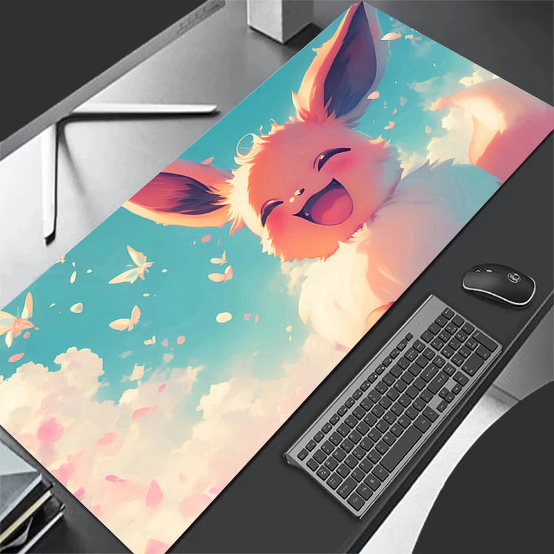 MINISO Eevee gaming mouse pad large desk mat with smiling Eevee pastel sky design for keyboards and mice