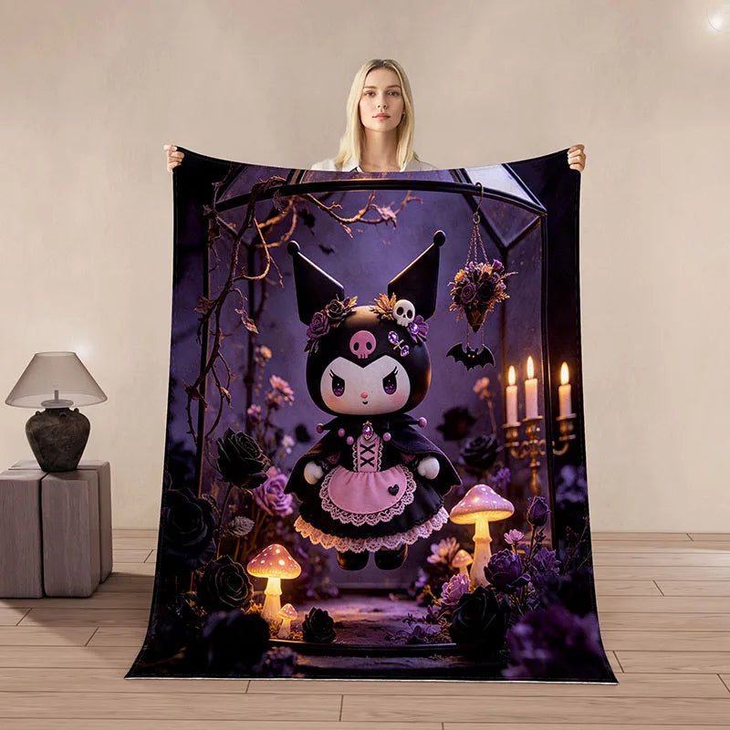 Add a Touch of Spooky Magic with the Kuromi Halloween Flannel Blanket 🎃🖤