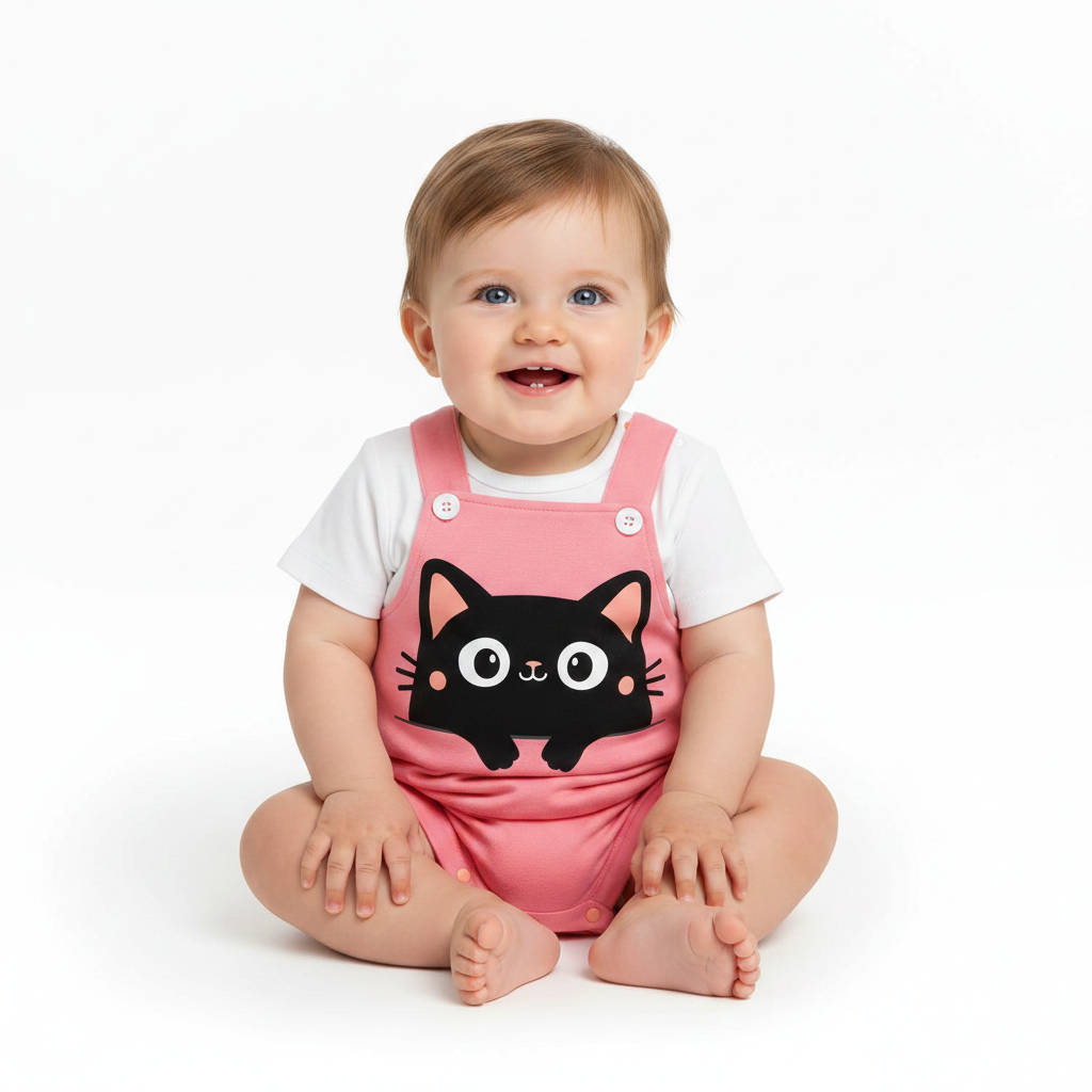 The Cutest Summer Look for Your Little One: Black Cat Cartoon Romper