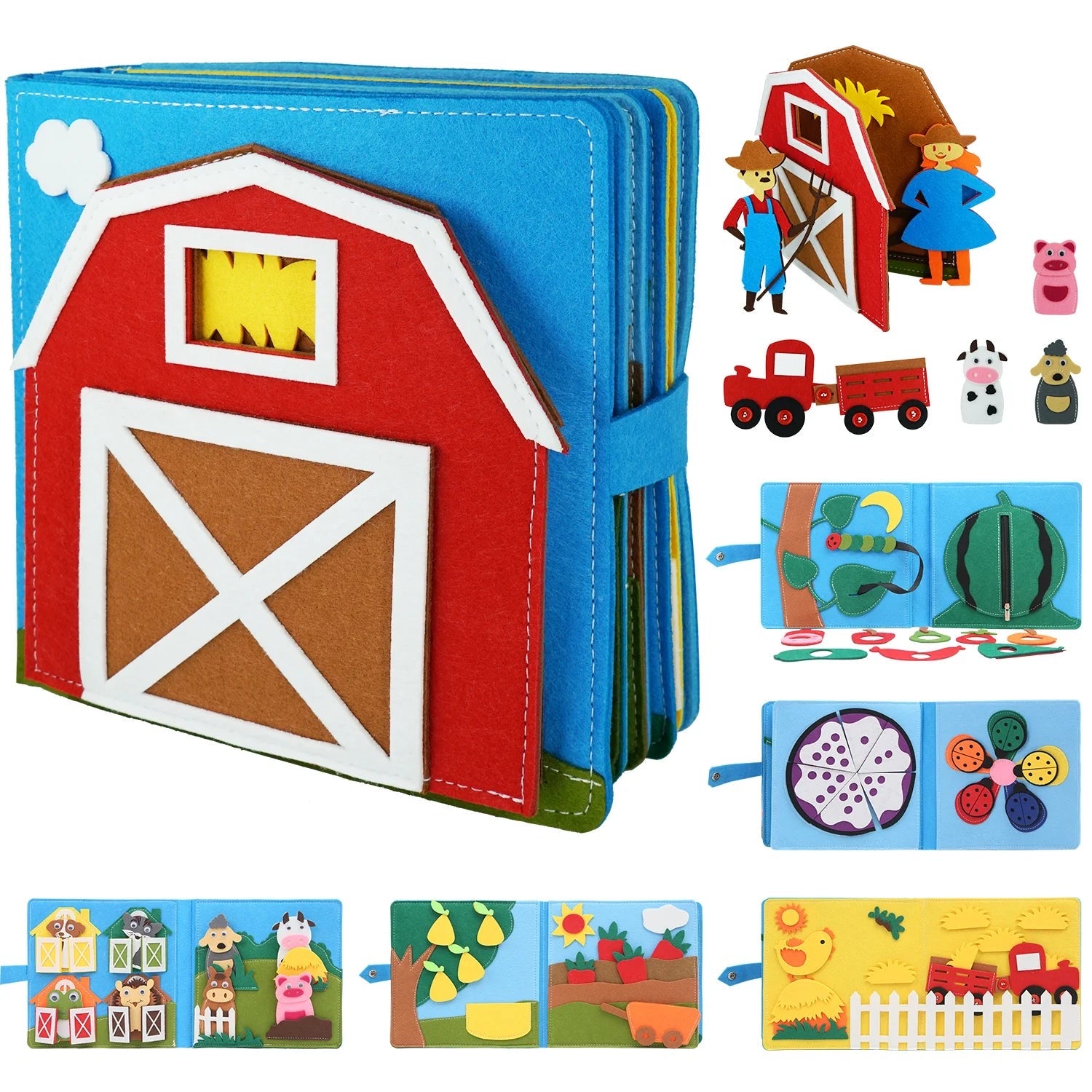 Farm themed felt activity book and playsets with puzzles shapes and animal figures educational toys for kids