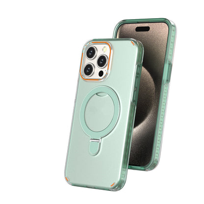 Iphone 15 Magnetic Bracket Phone Case With Holder Stand Cover For Magesafe Magnetic Transparent Wireless Charge Case
